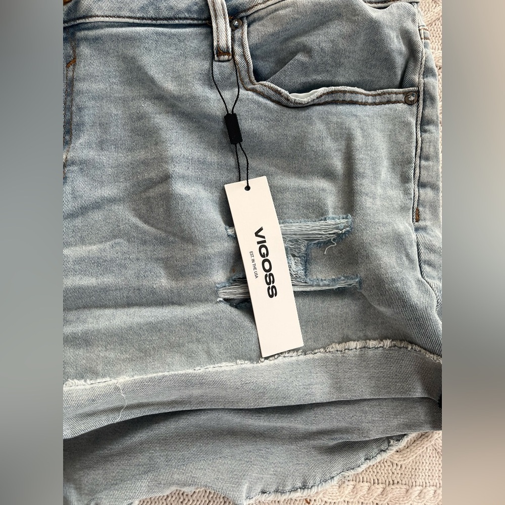 Vigoss Women's Light Wash Distressed Short Blue Denim Shorts Plus Size 24 - Picture 6 of 14